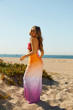 Load image into Gallery viewer, Maxi Ombre Skirt Styled with Rosette Bikini Top
