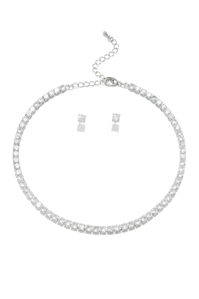 Load image into Gallery viewer, Thin Embellished Tennis Necklace with Stud Earrings
