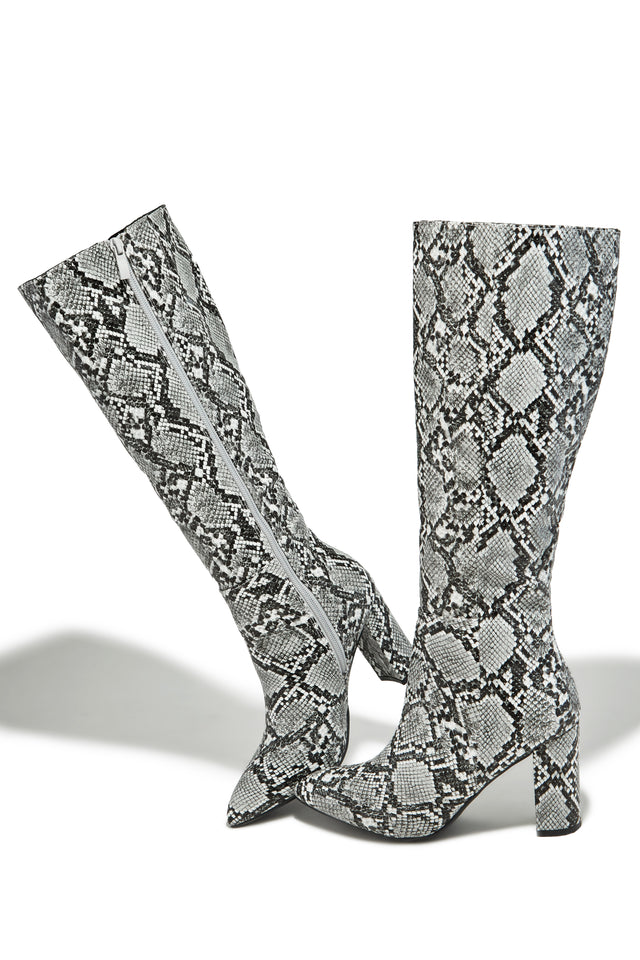 Load image into Gallery viewer, Fine Time Block Heel Knee High Boots - Snake
