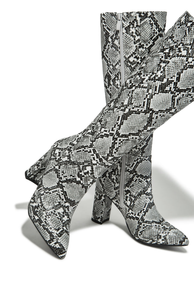 Load image into Gallery viewer, Fine Time Block Heel Knee High Boots - Snake
