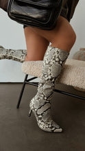 Load image into Gallery viewer, Zama Knee High Heel Boots - Snake
