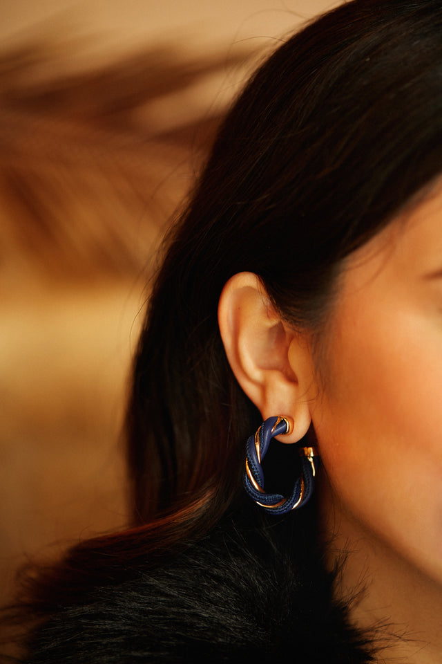 Load image into Gallery viewer, Cely PU Hoop Earring - Navy
