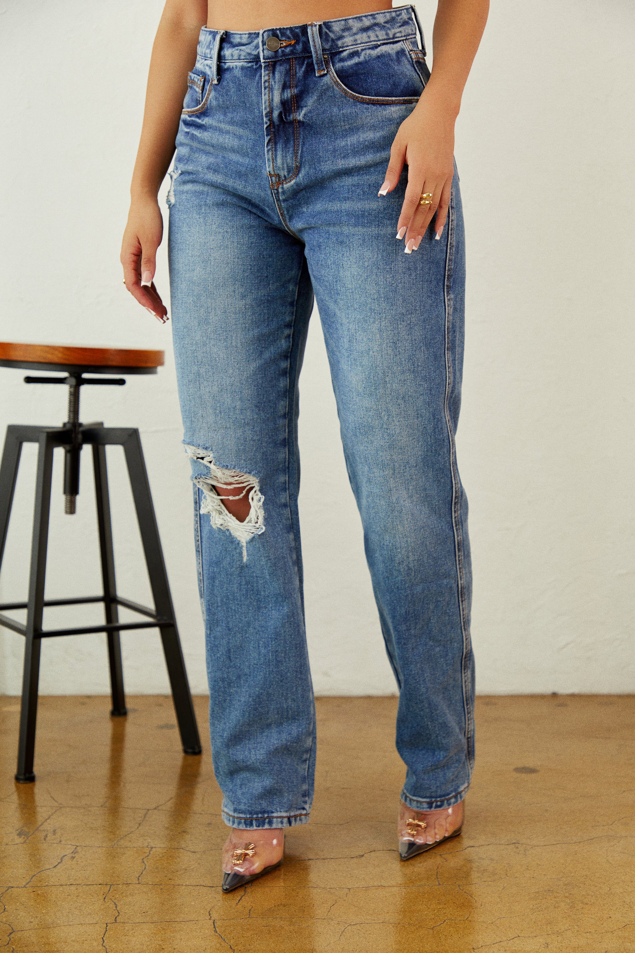 ● OPEN YY ● 25SS DISTRESSED LOOSE STRAIGHT JEANS DISTRESSED EFFECT WIDE LEG JEANS - Mid-gray | ZARA United States
