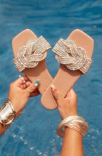 Load image into Gallery viewer, Nude Embellished Slip On Sandals
