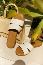Load image into Gallery viewer, Image of White Slip On Sandals On Wall
