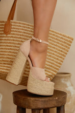 Load image into Gallery viewer, Nude Chunky Heels with Espadrille Detailing
