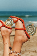 Sunset Waves Sea Shell Mule Heels - Tan