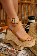 Load image into Gallery viewer, Women Wearing Tan Platform Sandals
