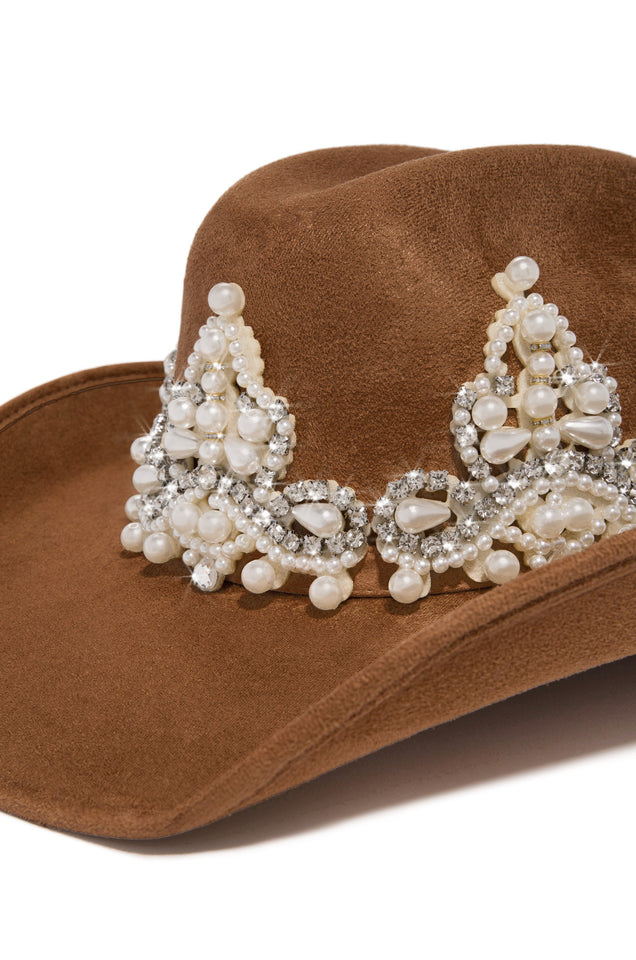 Load image into Gallery viewer, Brown Pearl and Embellished Hat
