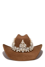 Load image into Gallery viewer, Brown Western Hat with Pearl and Stone Embellishments
