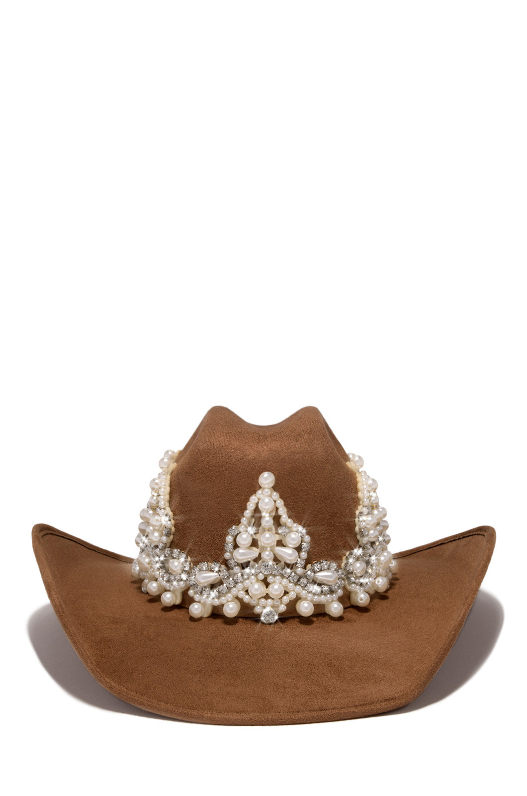 Brown Western Hat with Pearl and Stone Embellishments