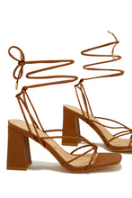 Load image into Gallery viewer, Briella Lace Up Block Heels - Tan
