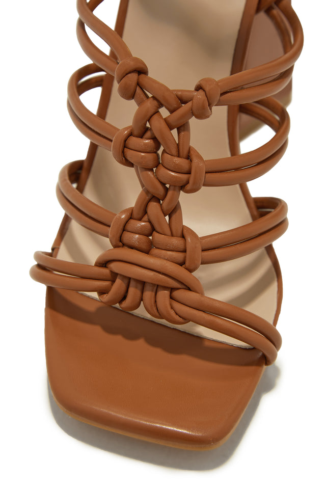 Load image into Gallery viewer, Tan Lace Up Heels with Open Square Toe

