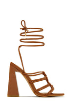 Load image into Gallery viewer, Tan Single Sole Chunky Lace Up Heels
