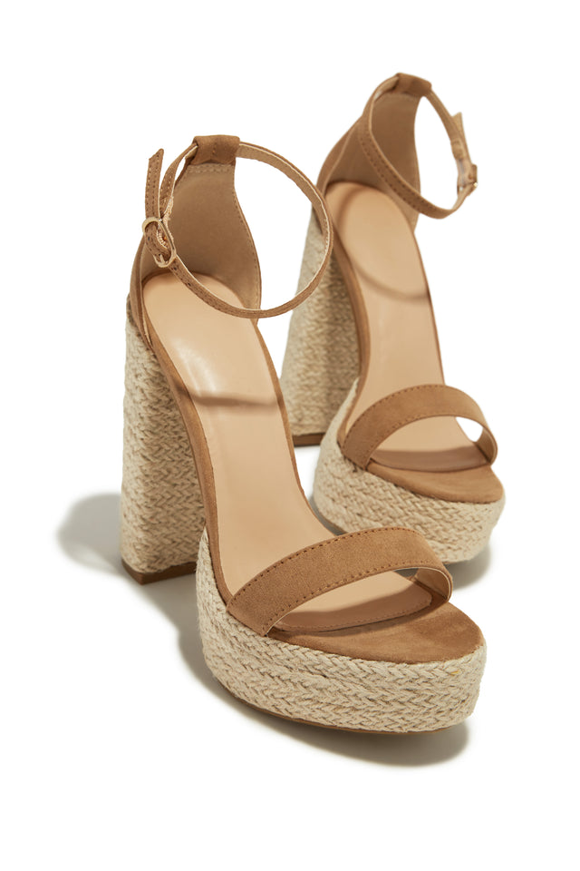 Load image into Gallery viewer, Camel Platform Chunky Heels with Espadrille Detailing
