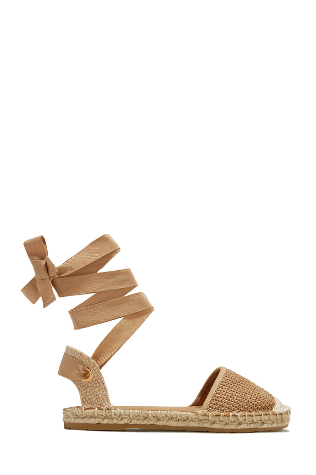 Miss Lola Vacation Sun Tan Lace Up Espadrille Flats MISS LOLA