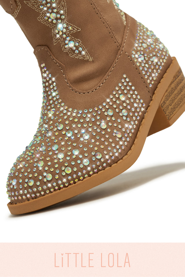 Load image into Gallery viewer, Mini Frankie Embellished Cowgirl Boots - Tan
