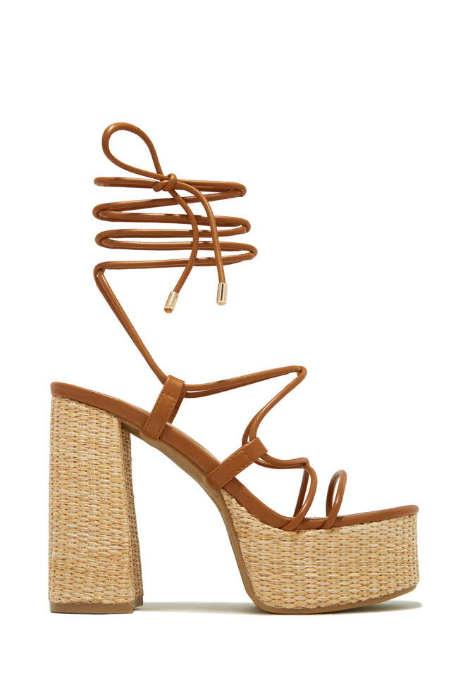 Load image into Gallery viewer, Tan Lace Up Chunky Heels
