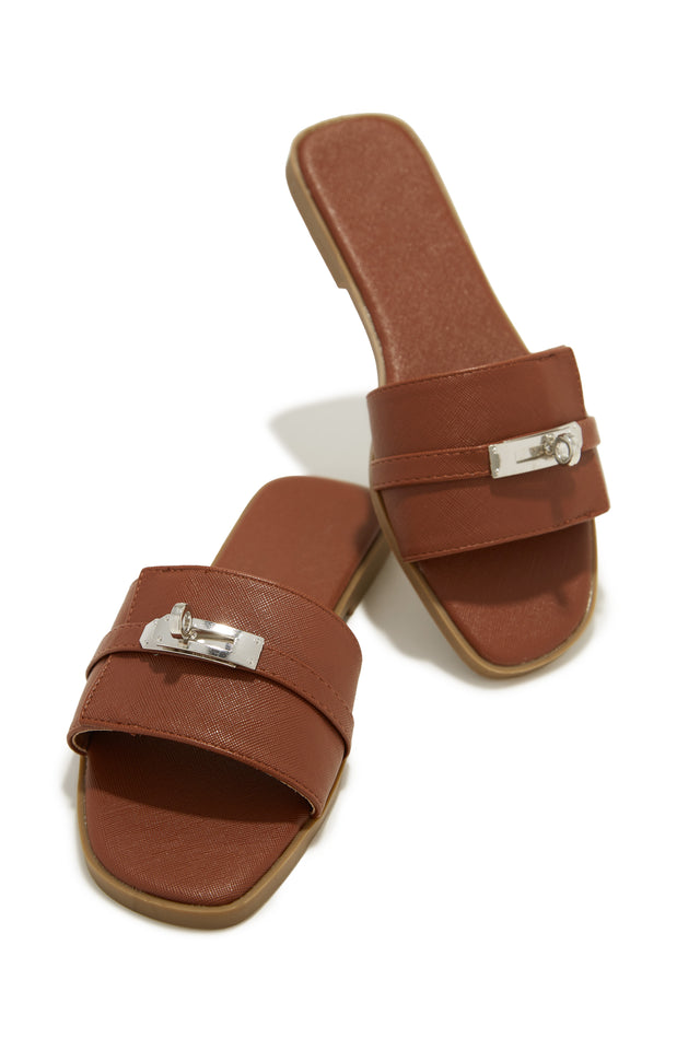 Load image into Gallery viewer, Tan Slip On Summer Sandals with Silver-Tone Hardware
