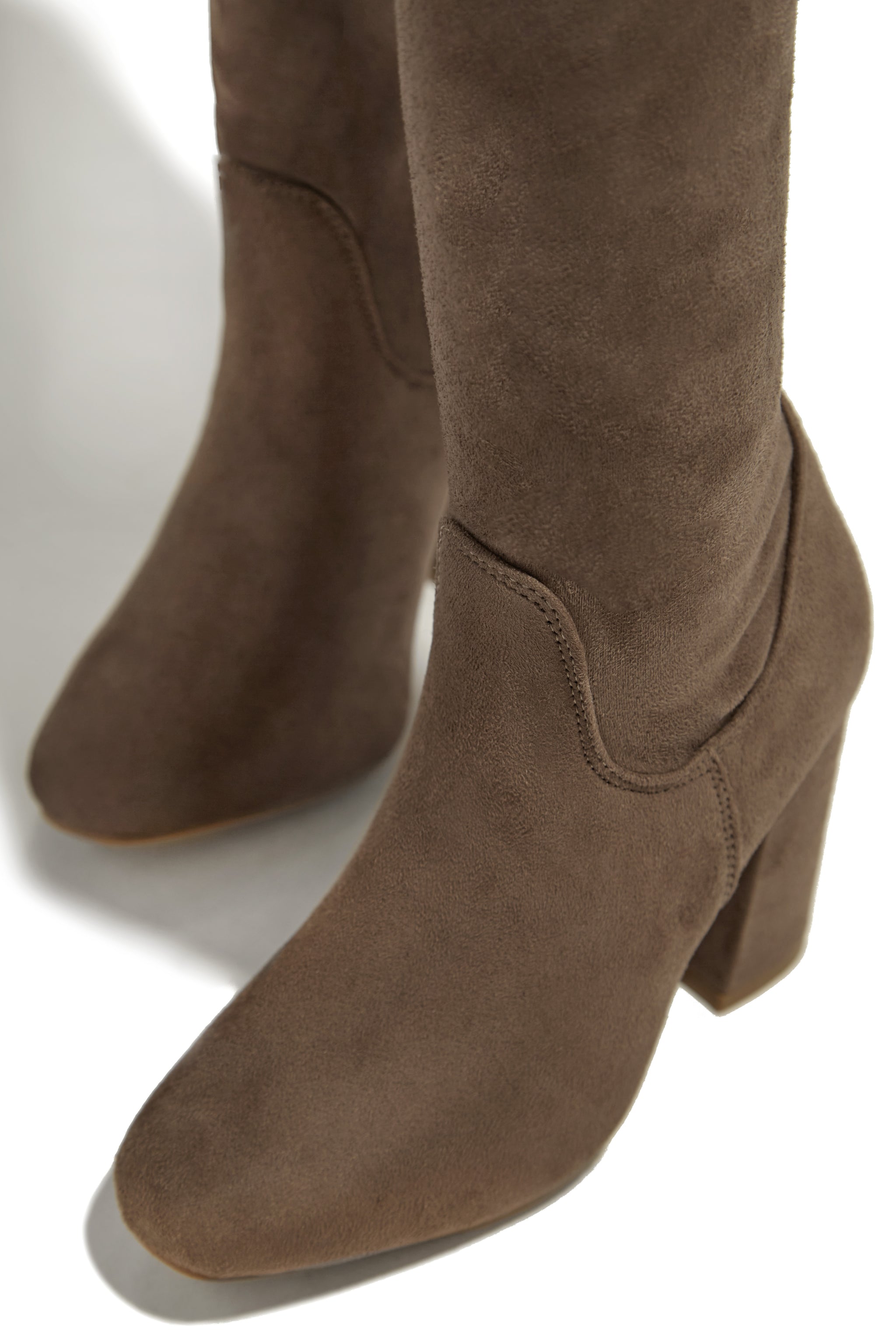 Miss Lola Going Up Taupe Over The Knee Block Heel Boots MISS LOLA
