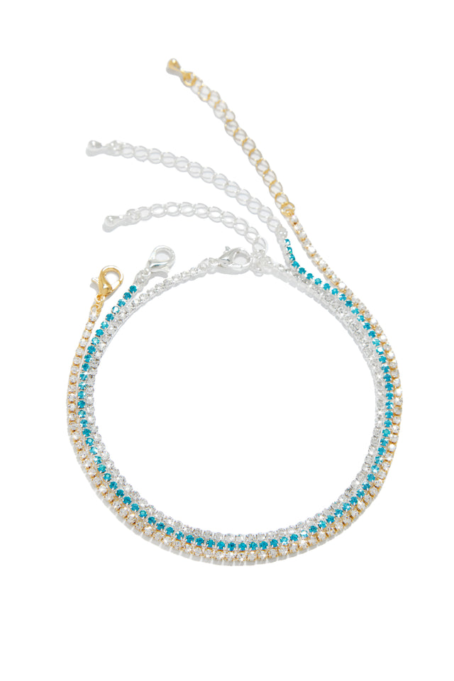 Load image into Gallery viewer, Gold Silver and Blue Anklets
