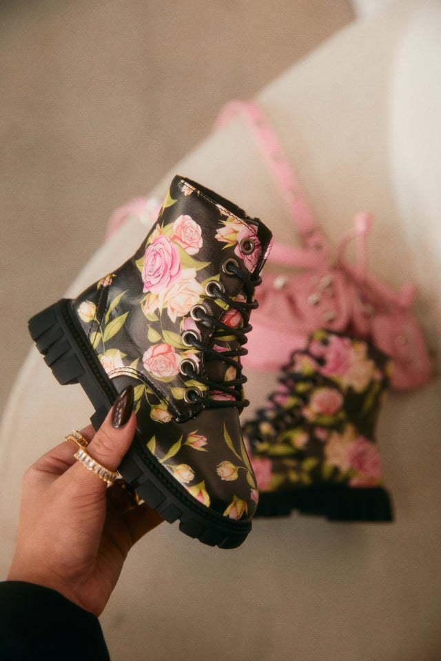 Load image into Gallery viewer, Valentina Kids Lace Up Boots - Floral
