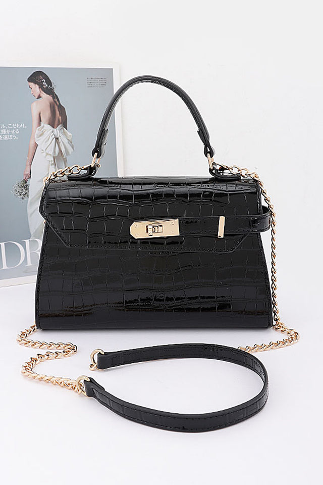 Load image into Gallery viewer, Vivian Croc Embossed Top Handle Crossbody Bag - Black
