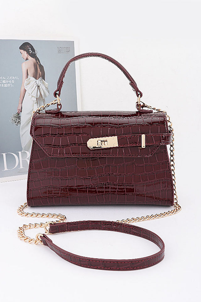 Load image into Gallery viewer, Vivian Croc Embossed Top Handle Crossbody Bag - Wine
