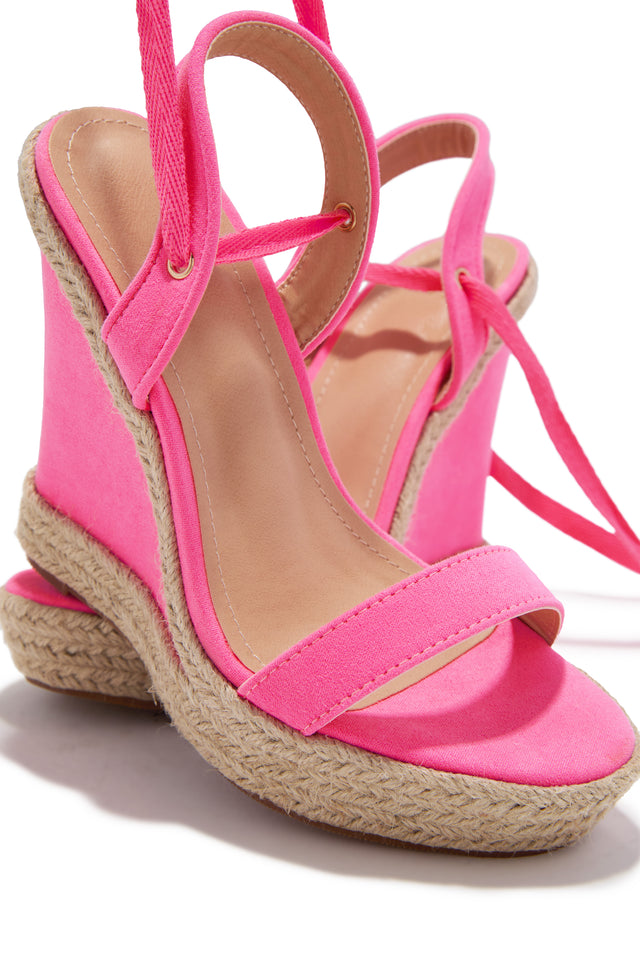 Load image into Gallery viewer, Lucy Platform Lace Up Wedges - Pink
