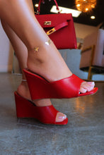Load image into Gallery viewer, Izzie Slip On Wedge Mule Heels - Red
