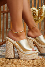 Load image into Gallery viewer, Gold-Tone Slip On Summer Heels
