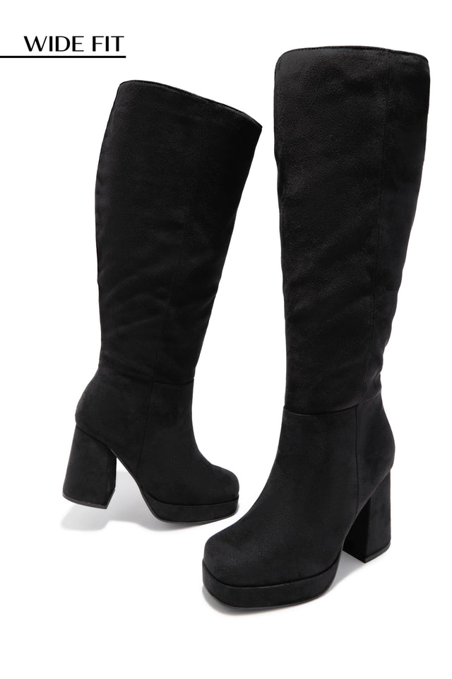 Load image into Gallery viewer, Hudson Wide Fit Platform Block Heel Boots - Black Suede
