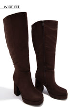 Load image into Gallery viewer, Hudson Wide Fit Platform Block Heel Boots - Brown Suede
