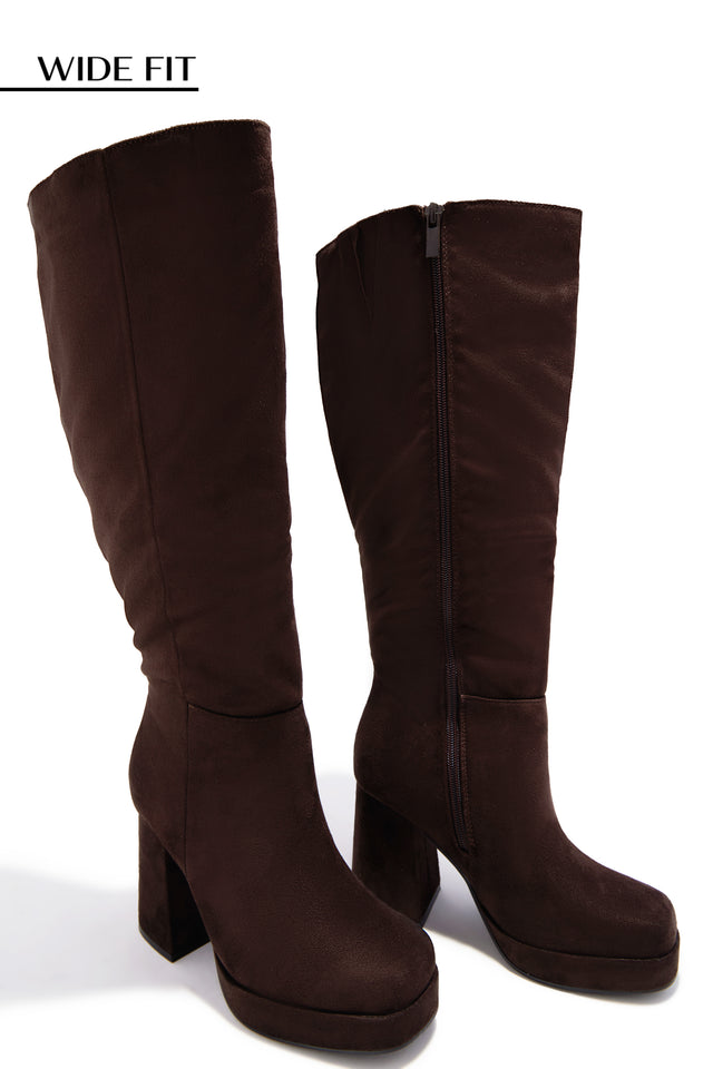 Load image into Gallery viewer, Hudson Wide Fit Platform Block Heel Boots - Brown Suede
