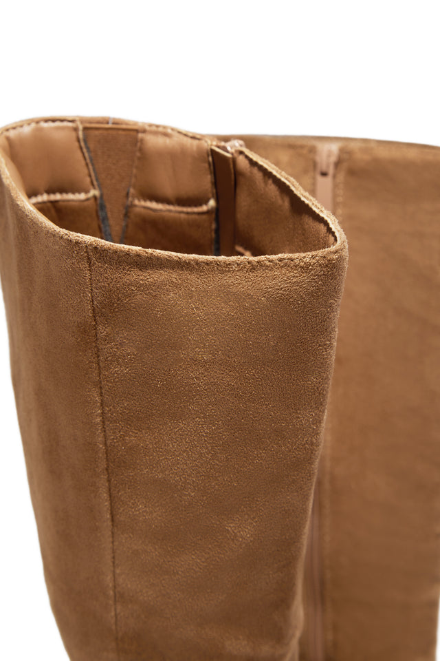 Load image into Gallery viewer, Hudson Wide Fit Platform Block Heel Boots - Camel Suede
