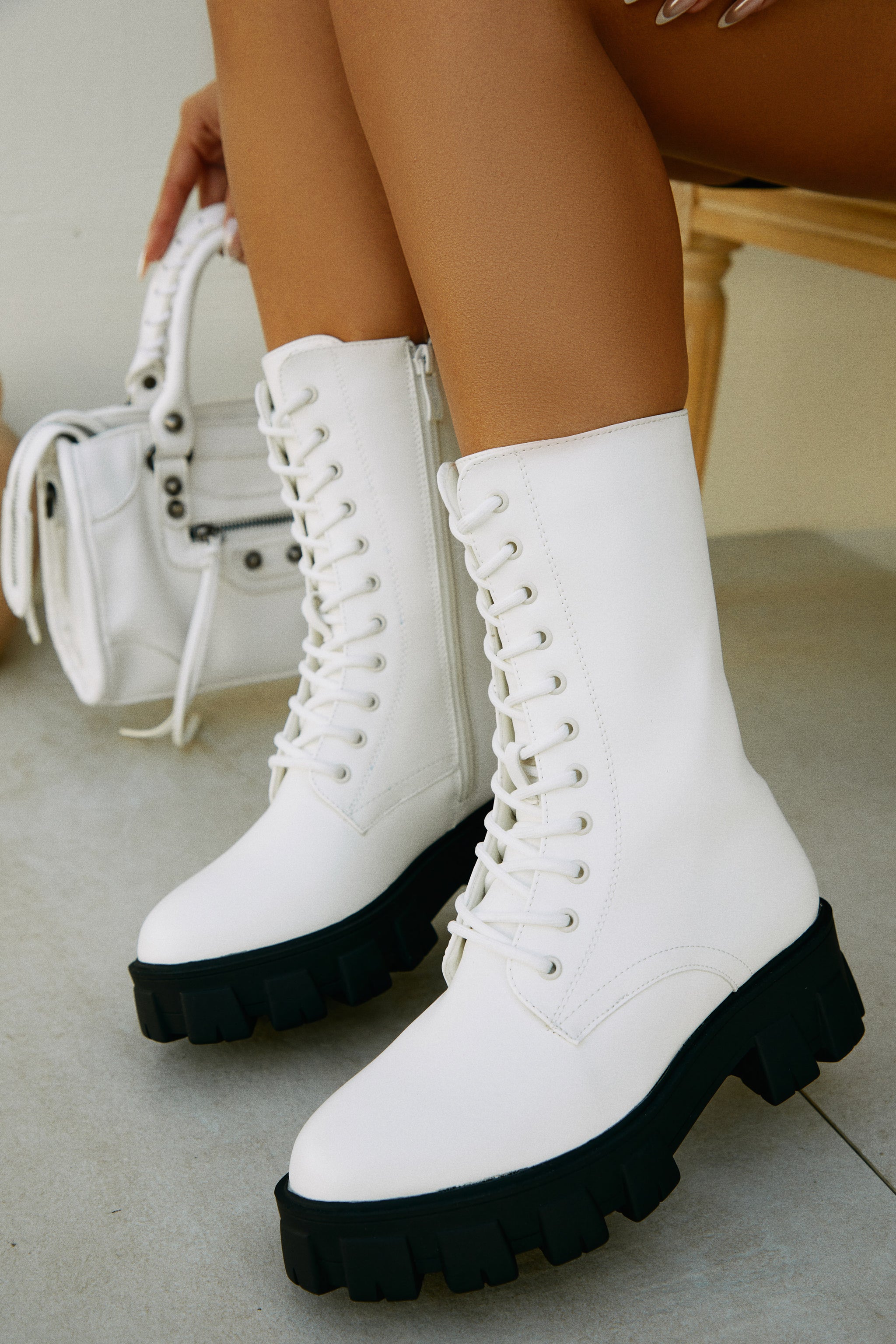 Miss Lola Dani White Lace Up Combat Boots MISS LOLA