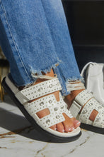 Load image into Gallery viewer, Women Wearing White Slip On Chunky Embellished Sandals
