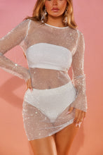 Load image into Gallery viewer, Silver and White Fishnet Dress Cover up
