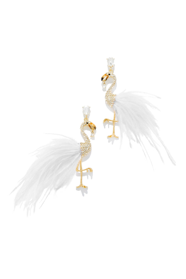 Load image into Gallery viewer, Aruba Faux Feather Flamingo Earring - White
