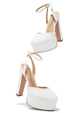 Load image into Gallery viewer, White Pat Platform Heels
