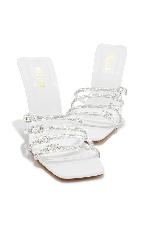 Load image into Gallery viewer, White Single Sole Rhinestone Mules
