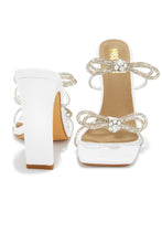 Load image into Gallery viewer, Life Is A Party Embellished High Heel Mules - White
