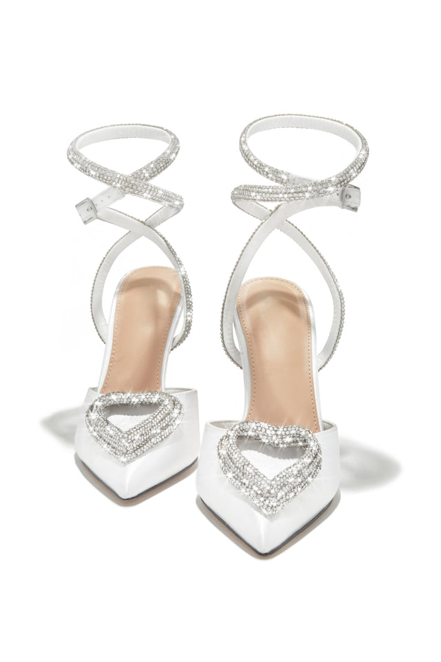 Load image into Gallery viewer, Love Language Embellished Heart Heel Pumps - White
