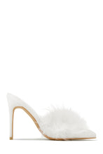 Load image into Gallery viewer, White Faux Fur Pointed Toe Mule Heels
