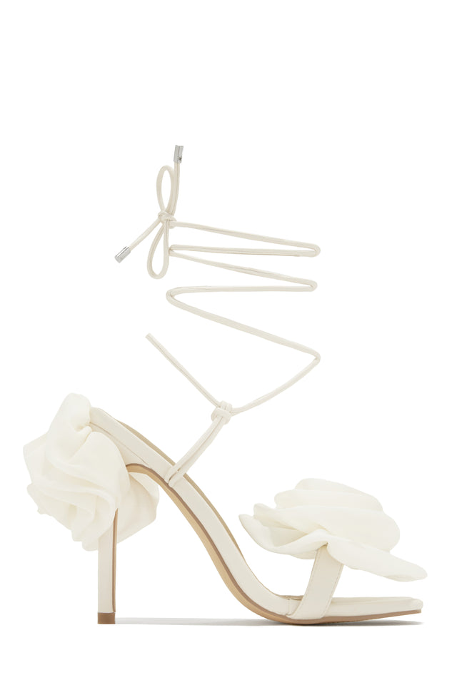 Load image into Gallery viewer, Divine Bloom Rosette Lace Up Heels - Cream
