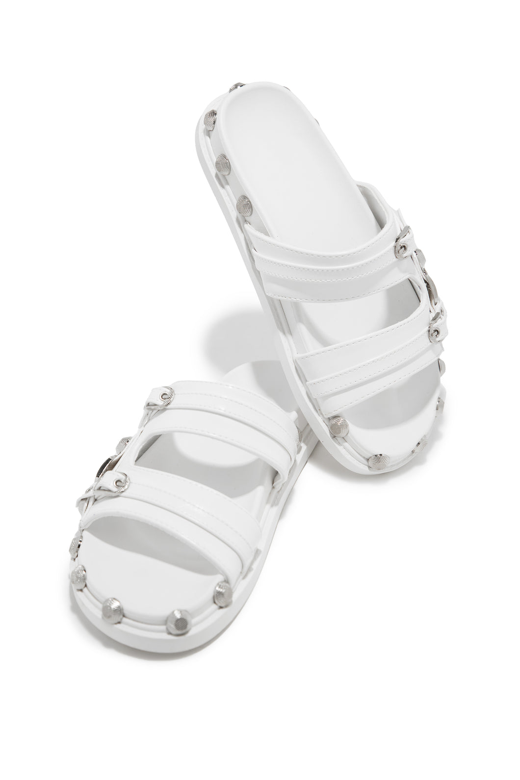 White Slip On Sandals with Silver-Tone Hardware