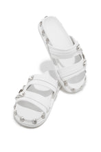 Load image into Gallery viewer, White Slip On Sandals with Silver-Tone Hardware
