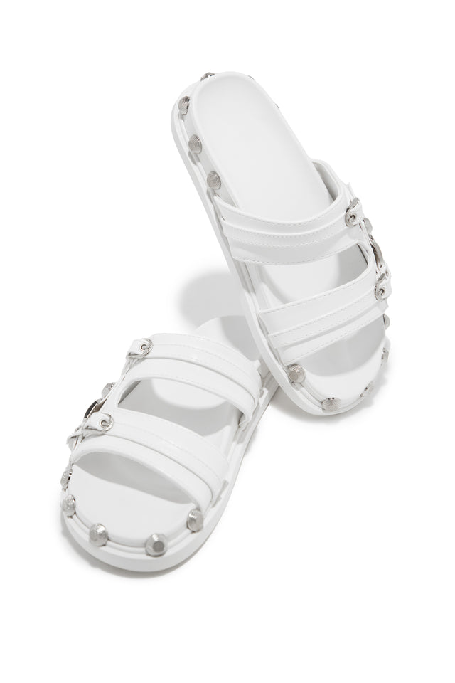 Load image into Gallery viewer, White Slip On Sandals with Silver-Tone Hardware
