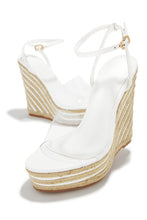 Load image into Gallery viewer, White Platform Espadrille Wedge with Adjustable Ankle Strap
