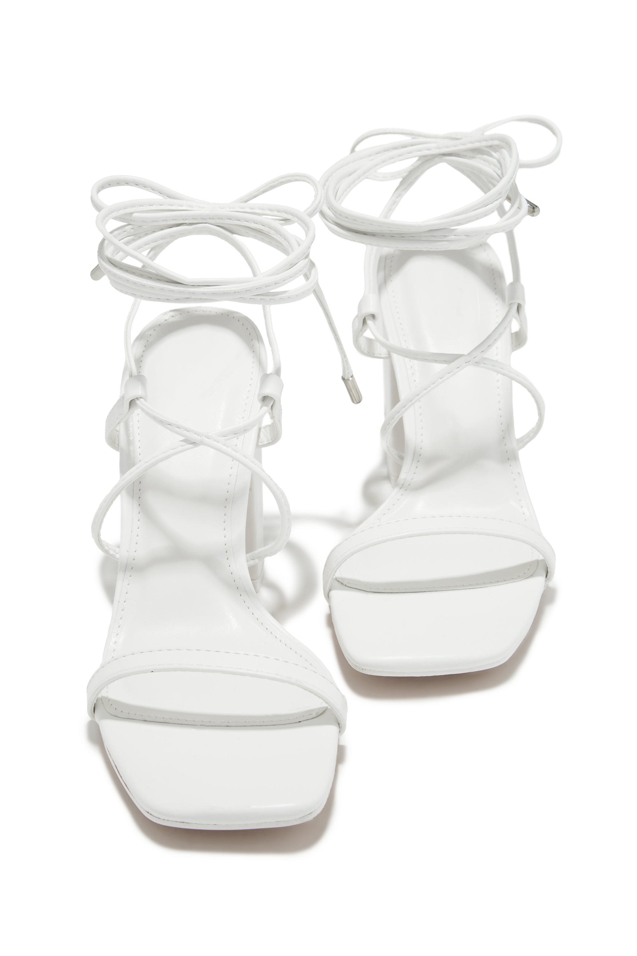 Miss Lola | Aria White Lace Up Block Heels – MISS LOLA